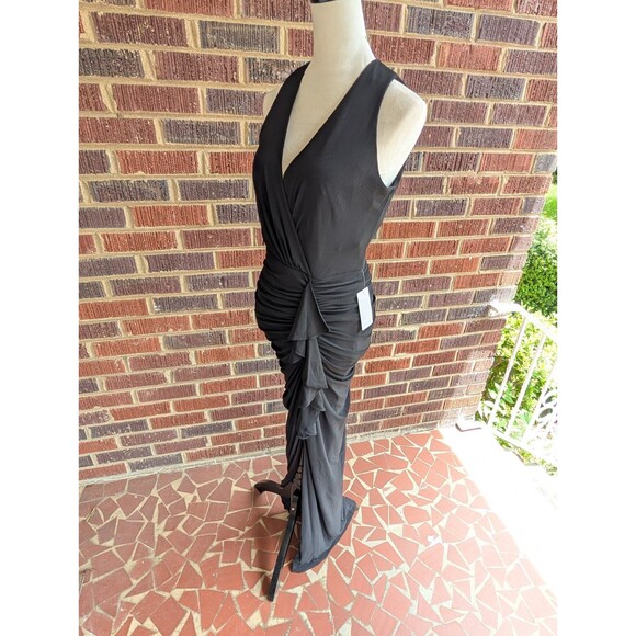 NWT*BETSY & ADAM WRAP GOWN DRESS-RUCHING-FRONT SLIT RUFFLE-V-NECK-BLACK-SZ 10 - Picture 6 of 13